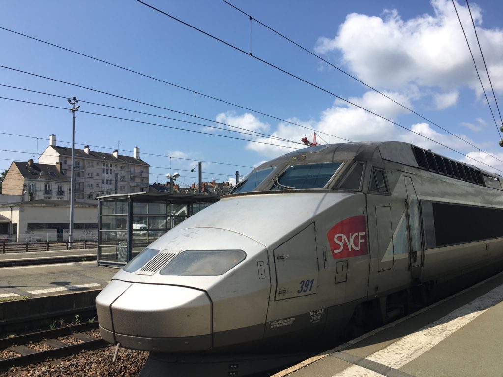 TGV high speed train in the Angers Saint-Laud train station